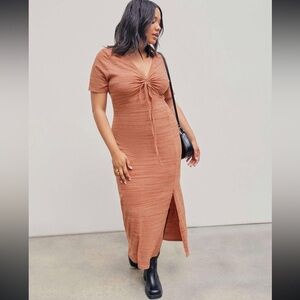 Cider orange stripe Midi Dress